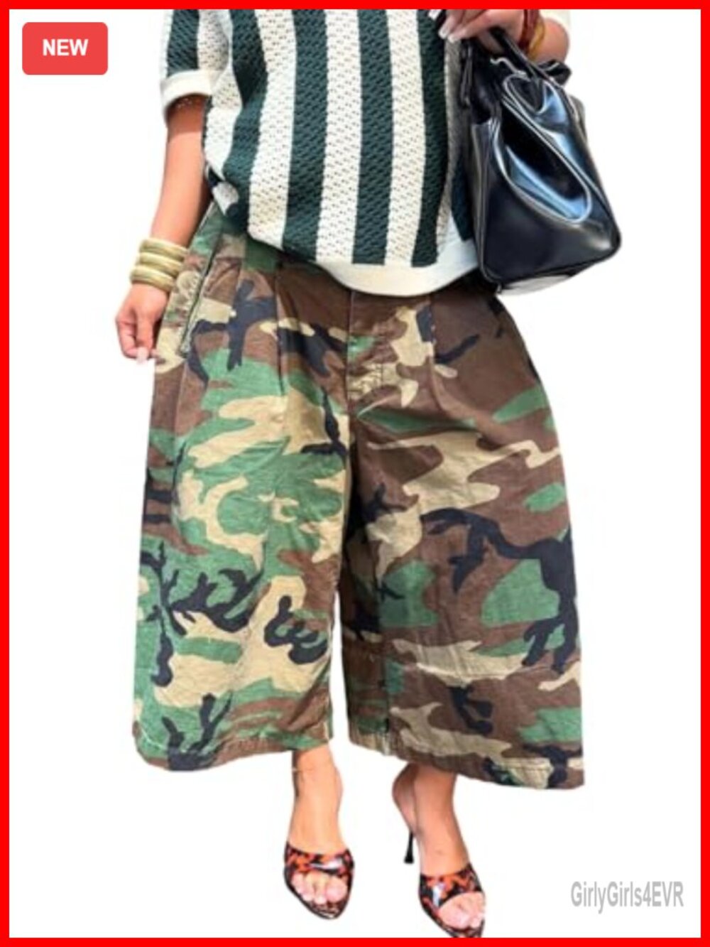 Camo Cargo Capris High Waist Wide Leg Baggy Cropped Jeans